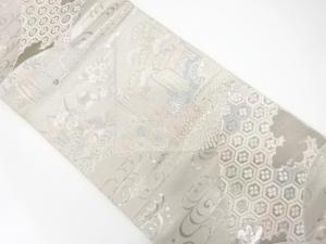 プラチナ箔　鴛鴦に御所車・花模様織り出し　袋帯